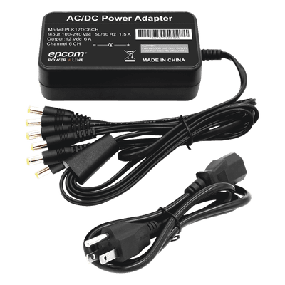 Fuente de Poder / 6 Salidas Jack Macho / 12 Vcc / 6 A / Entrada 100-240 VCA / 72 W / 117x62x34 mm (0.38x0.20x0.11 ft)