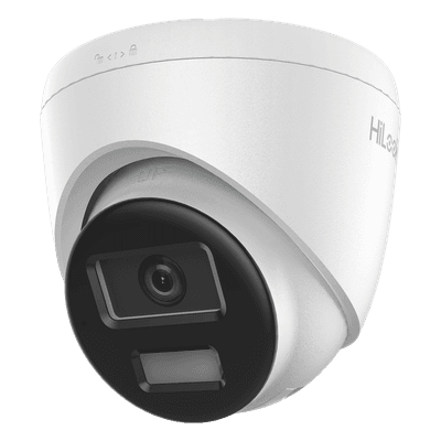 Cámara Turret IP / 2 Megapixel / Dual Light IR 20 m (65.6 ft) + Luz Blanca 15 m (49.2 ft) / Lente 2.8 mm / Ángulo 101° / Audio Integrado / IP67 / PoE