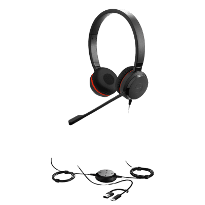 Auricular Profesional UC / Cancelación de Ruido Avanzada / Conexión Dual USB-C/A y 3.5 mm / Micrófono con Supresión de Ruido de Fondo / Controlador en Cable con LED / Almohadillas para Uso Prolongado