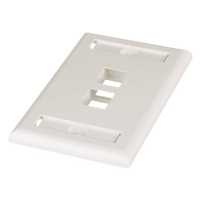 Placa de Pared Vertical / 2 Puertos Keystone / Espacio para Etiquetas / Blanco Mate / ABS / 69.8 x 114.3 mm