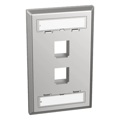 Placa de Pared Vertical / 2 Puertos Keystone / Acero Inoxidable / Diseño Plano / Etiquetas y Cubiertas