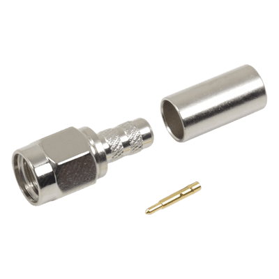 Conector SMA Macho / Anillo Plegable / RG-58/U, RG-142/U, LMR-195 / 50 Ohm / 12.4 GHz / VSWR 1.3 / Níquel Oro PTFE