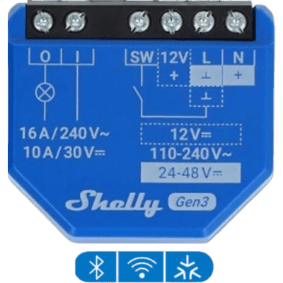 Relé Inteligente Wi-Fi / 16A / Contacto Seco / 110-230V AC / 12-48V DC / Control por Voz / 41x36x16 mm