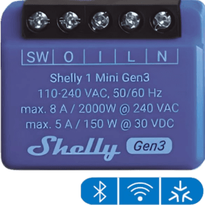 Relé Inteligente Wi-Fi / 1 Canal / Contacto Seco / 8 A / Ultra Compacto 29 x 35 x 16 mm / Compatible con Alexa y Google Assistant