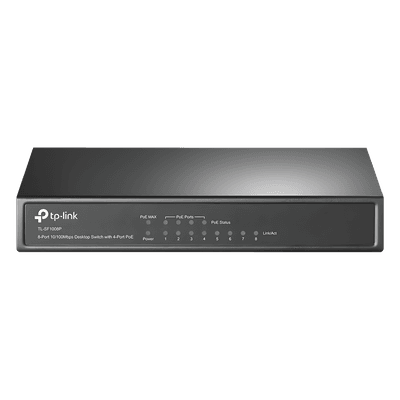 Switch PoE+ No Administrable / 8 Puertos 10/100 Mbps / 4 Puertos PoE 802.3af/at / 66W / Alcance Extendido 250 m (820 pies) / Sin Ventilador